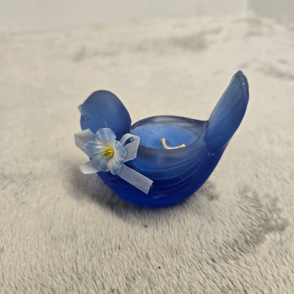 Vintage Blue Bird Shaped Candle Frosted Translucent Figurine Made in Taiwan